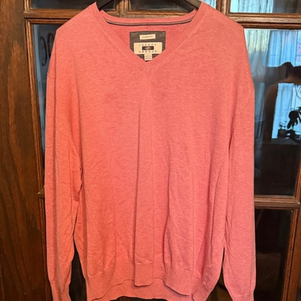 Joseph Abboud‎ Mens Salmon Pink V-Neck Sweater Classic Fit Cotton Silk Blend 2X
